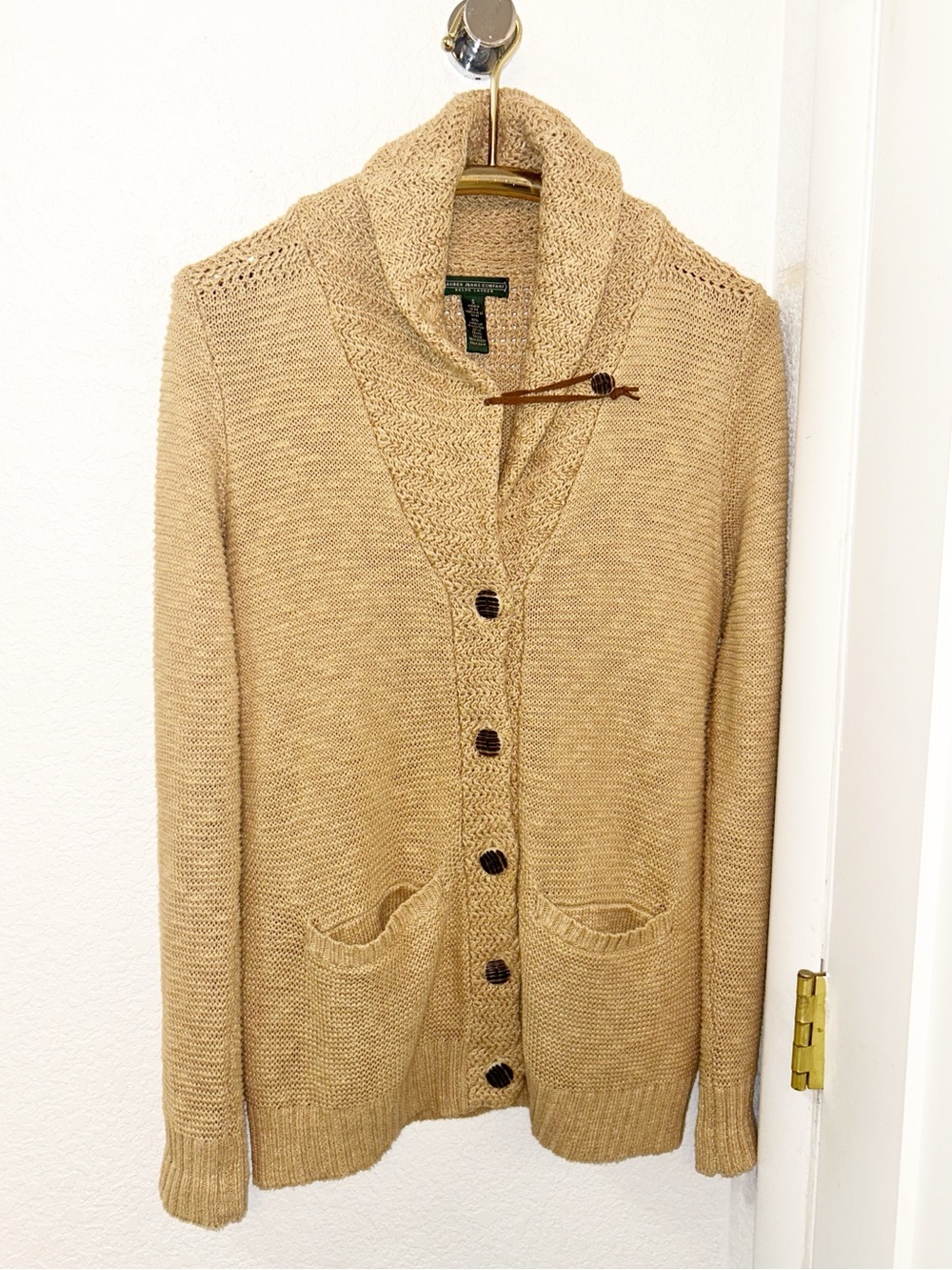 RALPH LAUREN Jeans Co. The Linen Cotton Blend Open Knit Cardigan Tan SZ: Small